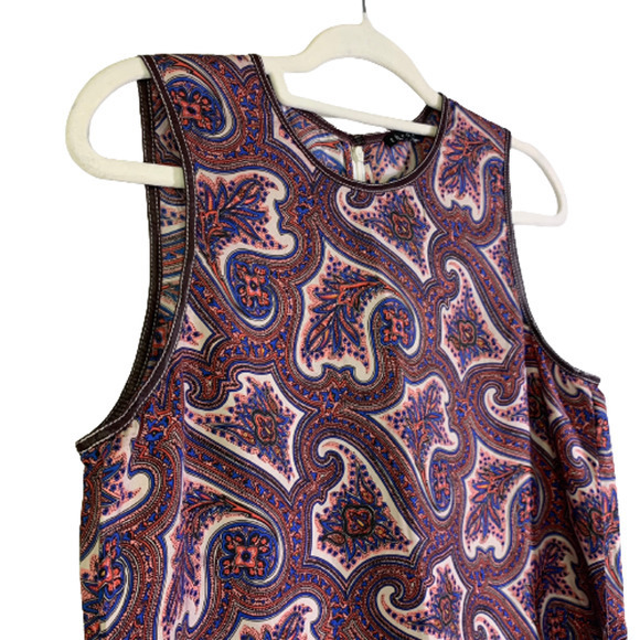 THEORY Red & Blue Brindina Veranda Paisley Silk Shift Dress - Picture 4 of 14